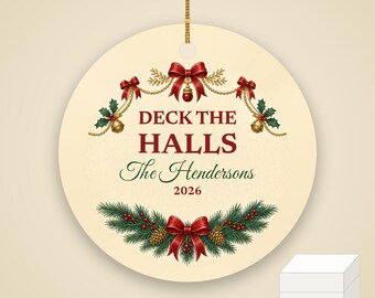 Deck the Halls Christmas Ornament, Classic Garland Custom Family Name Ceramic 2026
