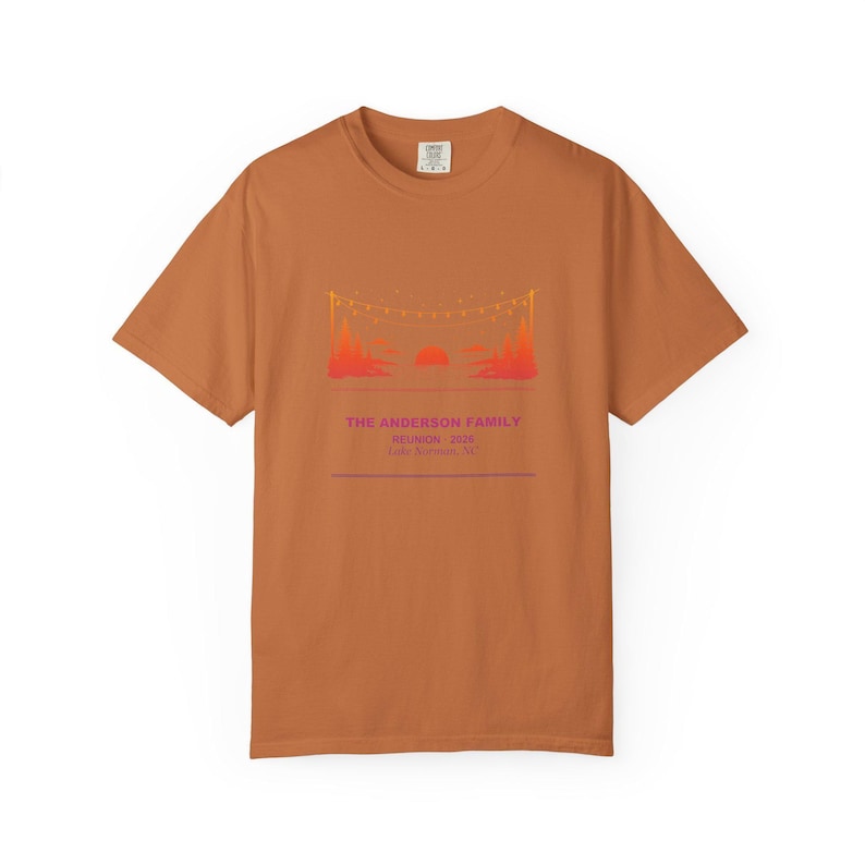 Camiseta personalizada para barbacoa de reunión familiar, camiseta con nombre personalizado y puesta de sol, camiseta a juego para grupo de reunión familiar 2026, regalo para barbacoa de reunión de verano imagen 2