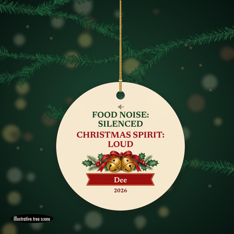 Funny GLP-1 Christmas Ornament, Food Noise Silenced Christmas Spirit Loud, Custom Name Ceramic imagem 6
