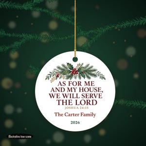 Christian Family Christmas Ornament, As For Me and My House Scripture, Personalized Name Bild 6