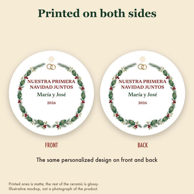 Nuestra Primera Navidad Juntos Ornament, Spanish Couple Names Ceramic Personalized 2026 afbeelding 8