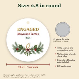 Engaged Christmas Ornament 2026, Personalized Couple Names Engagement Ceramic Keepsake, She Said Yes Gift immagine 5