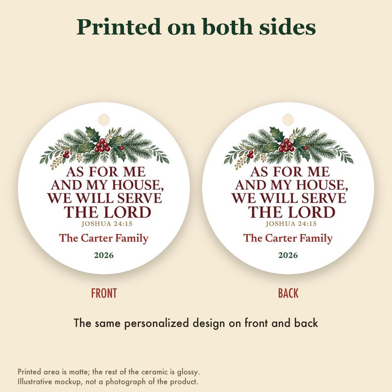 Christian Family Christmas Ornament, As For Me and My House Scripture, Personalized Name Bild 8