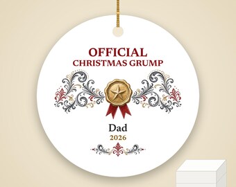 Official Christmas Grump Ornament, Funny Award Custom Name Ceramic Gag Gift 2026