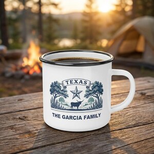 Mug émaillé « Réunion de famille Texas 2026 », tasse de camping personnalisée, mug de voyage pour les retrouvailles, tasse pour les retrouvailles d'été, ensemble assorti pour la famille, cadeau de plein air image 2