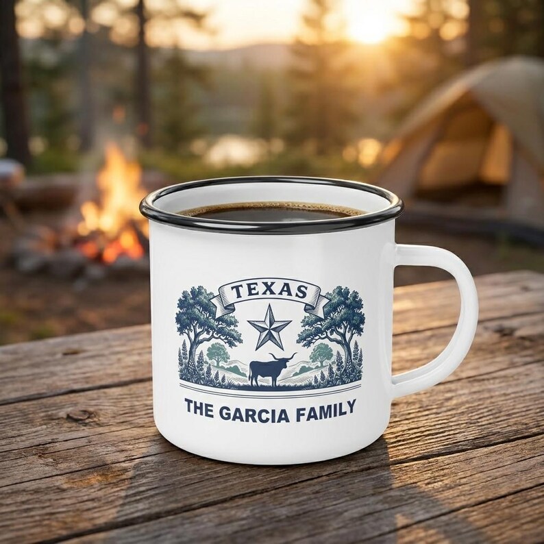 Mug émaillé « Réunion de famille Texas 2026 », tasse de camping personnalisée, mug de voyage pour les retrouvailles, tasse pour les retrouvailles d'été, ensemble assorti pour la famille, cadeau de plein air image 2