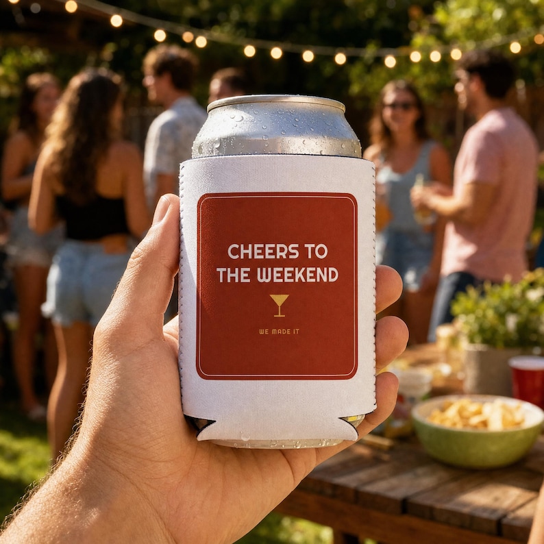 Cheers to the Weekend Koozie, Funny Can Cooler Beer Sleeve, Party Favor Gift image 1