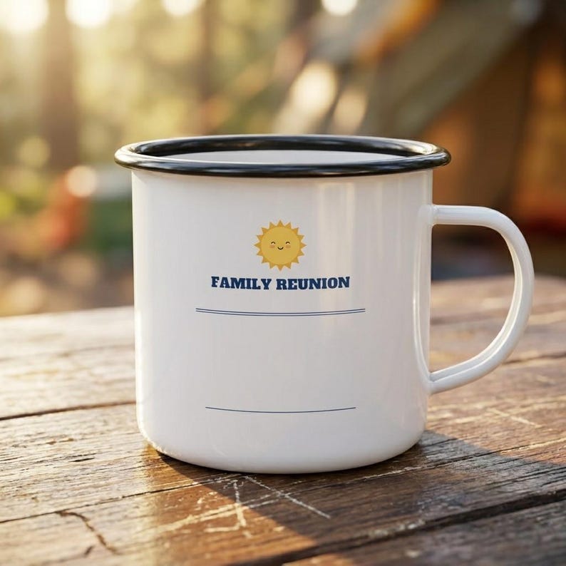 Personalized Family Reunion Enamel Camp Mug, Custom Coffee Keepsake (12oz) image 2