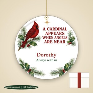 Cardinal Memorial Christmas Ornament Personalized, Remembrance Ceramic Keepsake Gift Bild 1