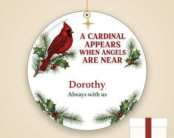 Cardinal Memorial Christmas Ornament Personalized, Remembrance Ceramic Keepsake Gift