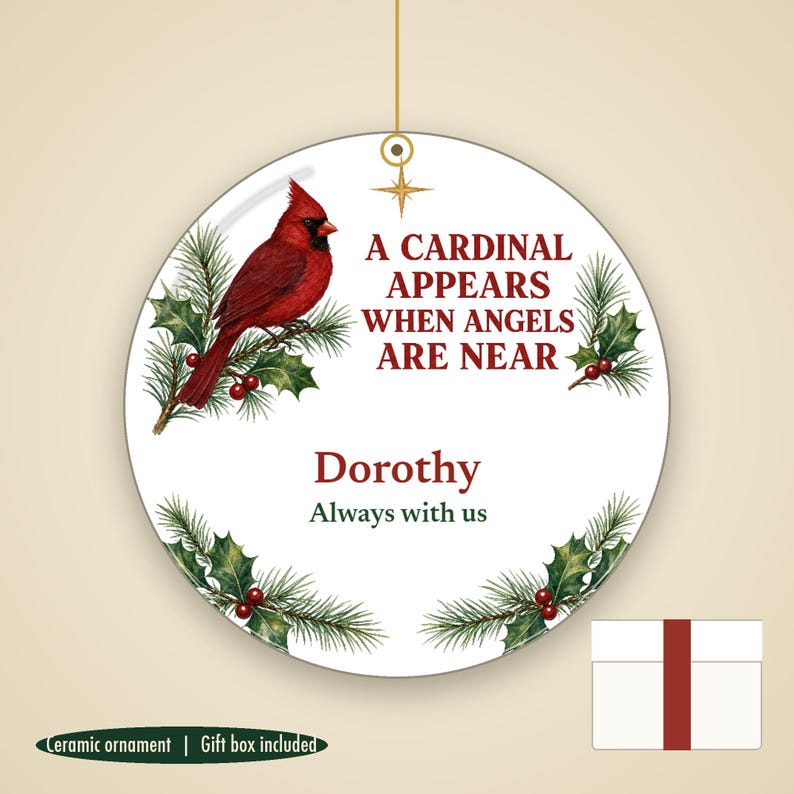 Cardinal Memorial Christmas Ornament Personalized, Remembrance Ceramic Keepsake Gift Bild 1