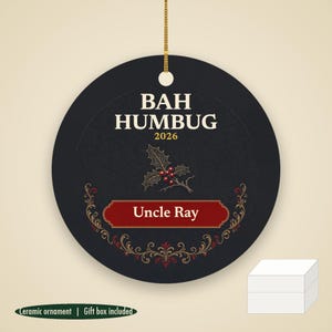 Bah Humbug Christmas Ornament, Funny Grumpy Custom Name Ceramic Keepsake 2026 image 1