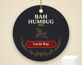 Bah Humbug Christmas Ornament, Funny Grumpy Custom Name Ceramic Keepsake 2026