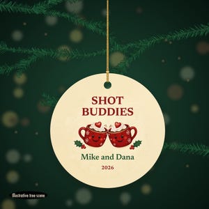 Shot Buddies Christmas Ornament, Funny GLP-1 Couple or Friends Gift, Custom Names Ceramic Keepsake 2026 image 6