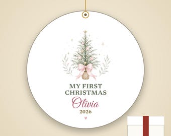 My First Christmas Ornament Pastel, Dainty Tree Cursive Baby Name Ceramic 2026
