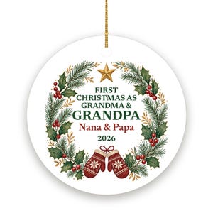 First Christmas as Grandma and Grandpa Ornament 2026, Personalized New Grandparents Names Ceramic Keepsake image 2