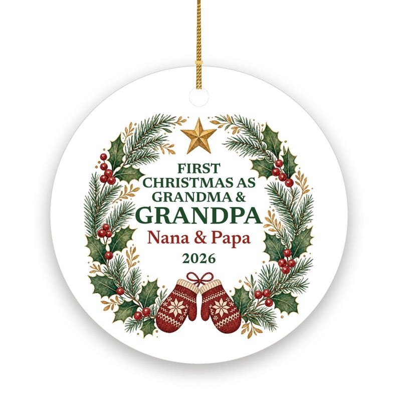 First Christmas as Grandma and Grandpa Ornament 2026, Personalized New Grandparents Names Ceramic Keepsake image 2