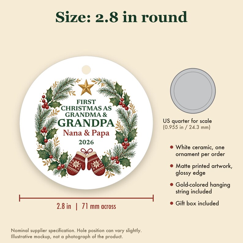 First Christmas as Grandma and Grandpa Ornament 2026, Personalized New Grandparents Names Ceramic Keepsake image 5