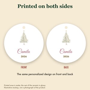 Dainty Christmas Tree Ornament Personalized, Pastel Cursive Name Ceramic Keepsake zdjęcie 8