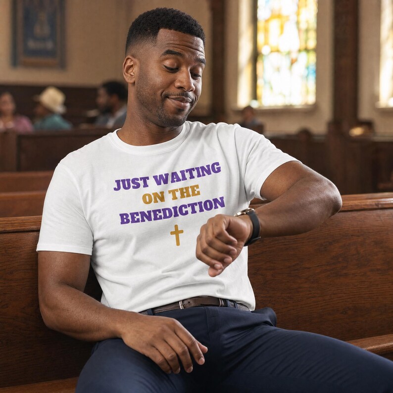 Just Waiting on the Benediction Shirt, Funny Church Tee Bild 1