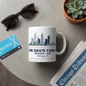 Gepersonaliseerde mok familiereünie, aangepaste koffiekop skyline stad, aandenken 2026 afbeelding 6