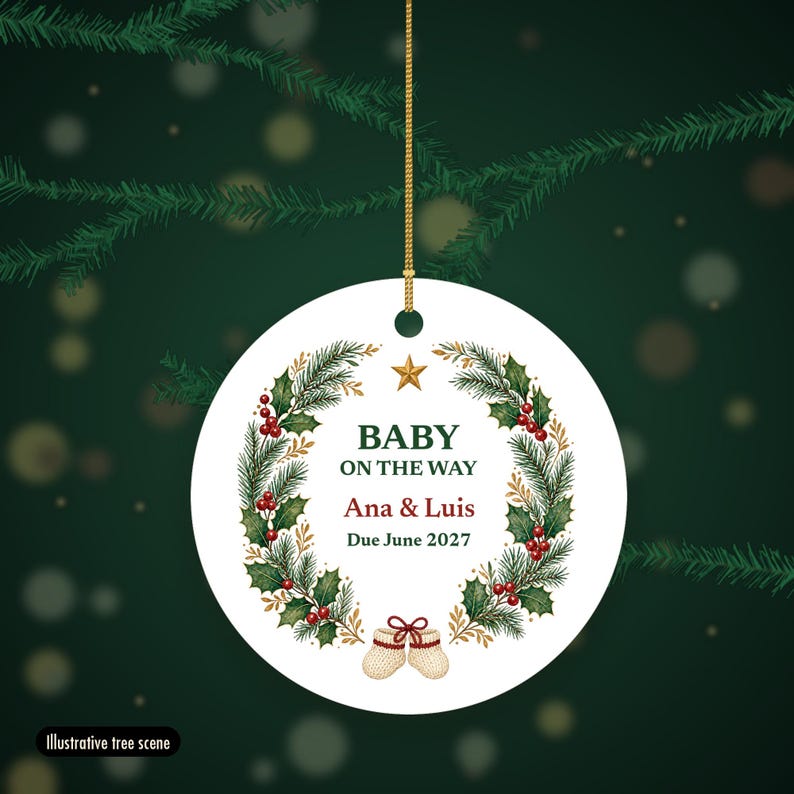 Ornement de Noël « Bébé en route » 2027, prénoms des parents personnalisés, annonce de grossesse, souvenir en céramique image 6