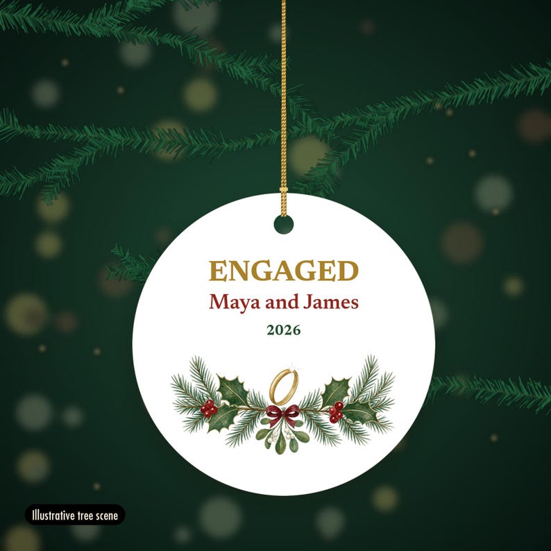 Engaged Christmas Ornament 2026, Personalized Couple Names Engagement Ceramic Keepsake, She Said Yes Gift immagine 6