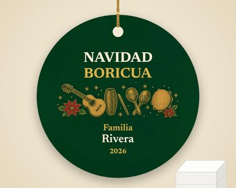 Navidad Boricua Ornament Personalized, Puerto Rican Family Name Ceramic 2026