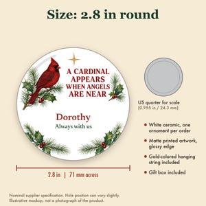 Cardinal Memorial Christmas Ornament Personalized, Remembrance Ceramic Keepsake Gift Bild 5