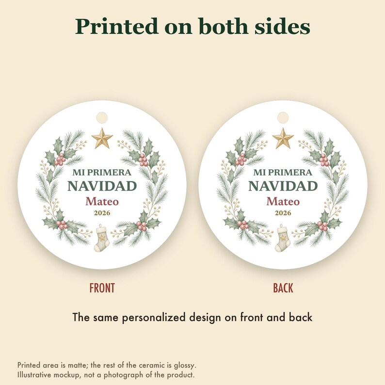 Mi Primera Navidad Baby Ornament, Spanish First Christmas Custom Name Ceramic 2026 immagine 8