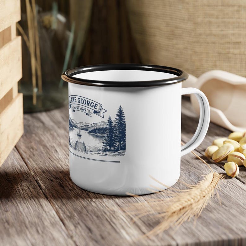 Personalized Family Reunion Mug, Lake George Enamel Camp Cup, Adirondacks Custom Name Travel Mug, 2026 Family Gathering Keepsake Gift image 4