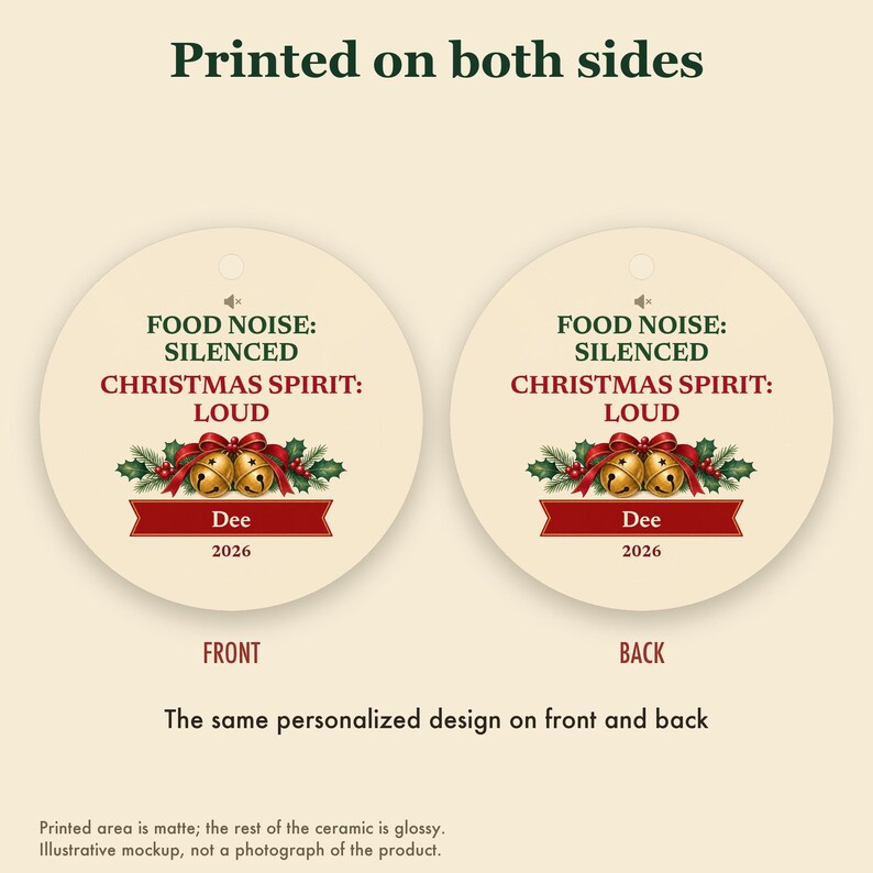 Funny GLP-1 Christmas Ornament, Food Noise Silenced Christmas Spirit Loud, Custom Name Ceramic imagem 8