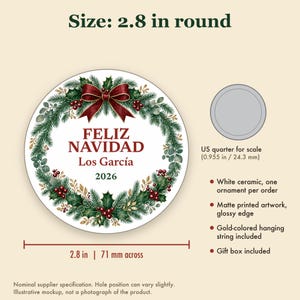 Feliz Navidad Family Name Ornament, Bilingual Spanish Custom Ceramic Keepsake 2026 image 5