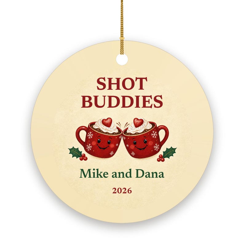 Shot Buddies Christmas Ornament, Funny GLP-1 Couple or Friends Gift, Custom Names Ceramic Keepsake 2026 image 2