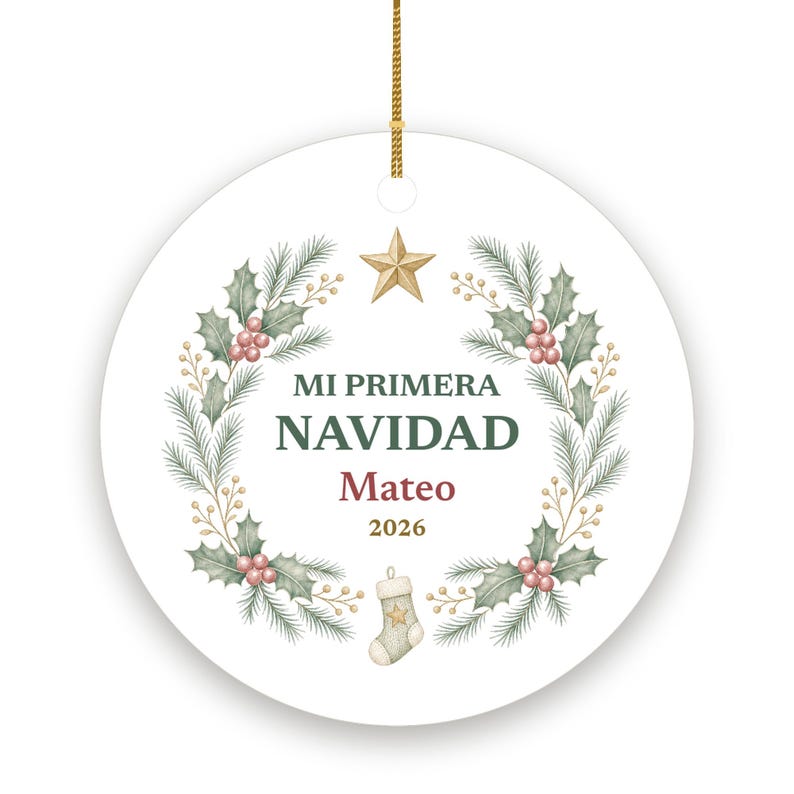 Mi Primera Navidad Baby Ornament, Spanish First Christmas Custom Name Ceramic 2026 immagine 2