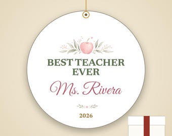 Best Teacher Ever Ornament Pastel, Dainty Apple Cursive Name Ceramic Gift 2026
