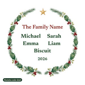 Family Christmas Ornament with Names 2026, Personalized Family Name and Up to 6 Member Names Ceramic Keepsake image 4
