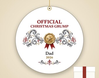 Official Christmas Grump Ornament, Funny Award Custom Name Ceramic Gag Gift 2026