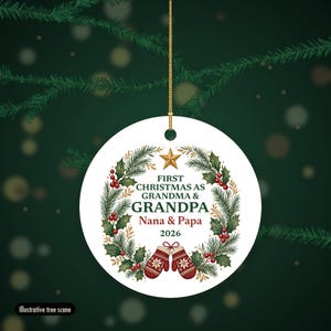 First Christmas as Grandma and Grandpa Ornament 2026, Personalized New Grandparents Names Ceramic Keepsake image 6