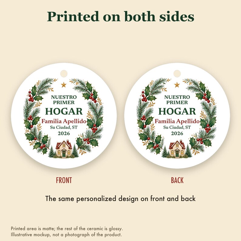 Nuestro Primer Hogar Ornament 2026, Spanish New Home Christmas Personalized Apellido, Regalo Casa Nueva Ceramic 画像 8