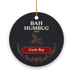 Bah Humbug Christmas Ornament, Funny Grumpy Custom Name Ceramic Keepsake 2026 image 2