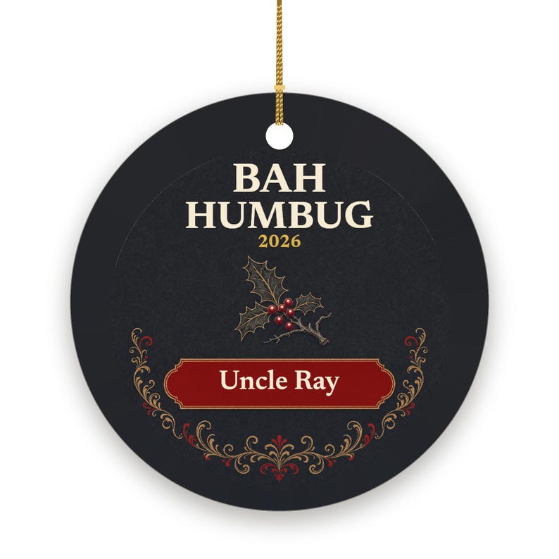Bah Humbug Christmas Ornament, Funny Grumpy Custom Name Ceramic Keepsake 2026 image 2