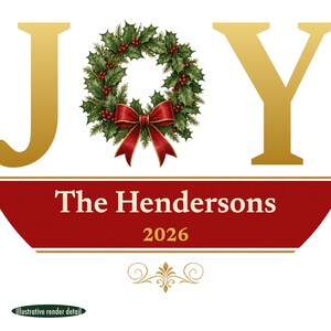 JOY Christmas Ornament Classic Red Gold, Holly Custom Family Name Ceramic Keepsake Bild 4