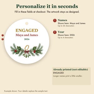 Engaged Christmas Ornament 2026, Personalized Couple Names Engagement Ceramic Keepsake, She Said Yes Gift immagine 3
