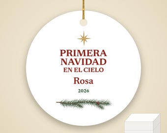 Primera Navidad en el Cielo Ornament, Spanish Memorial Remembrance Ceramic Personalized