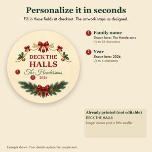Deck the Halls Christmas Ornament, Classic Garland Custom Family Name Ceramic 2026 image 3