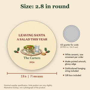 Funny Christmas Ornament, Leaving Santa a Salad This Year, GLP-1 Christmas Humor, Custom Name Ceramic image 5