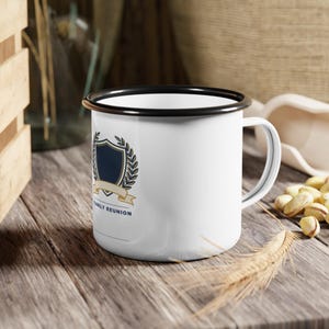 Personalized Family Reunion Enamel Mug Custom Crest and Year, family reunion mug, custom crest mug, reunion coffee cup, black reunion mug image 6