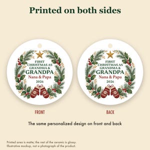 First Christmas as Grandma and Grandpa Ornament 2026, Personalized New Grandparents Names Ceramic Keepsake image 8
