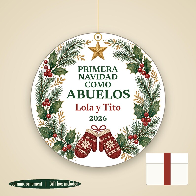 Primera Navidad Como Abuelos Ornament, Spanish Grandparents Names Ceramic 2026 image 1